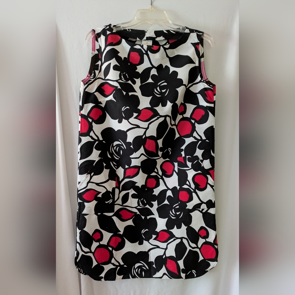 Floral Sleeveless Dress in Black and Red With Some Pink Accents.